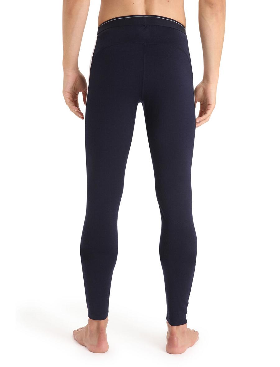 Men's Icebreaker Merino 200 Sonebula Thermal Leggings Base Layers Midnight Navy / Snow | CA 1582ZUTG